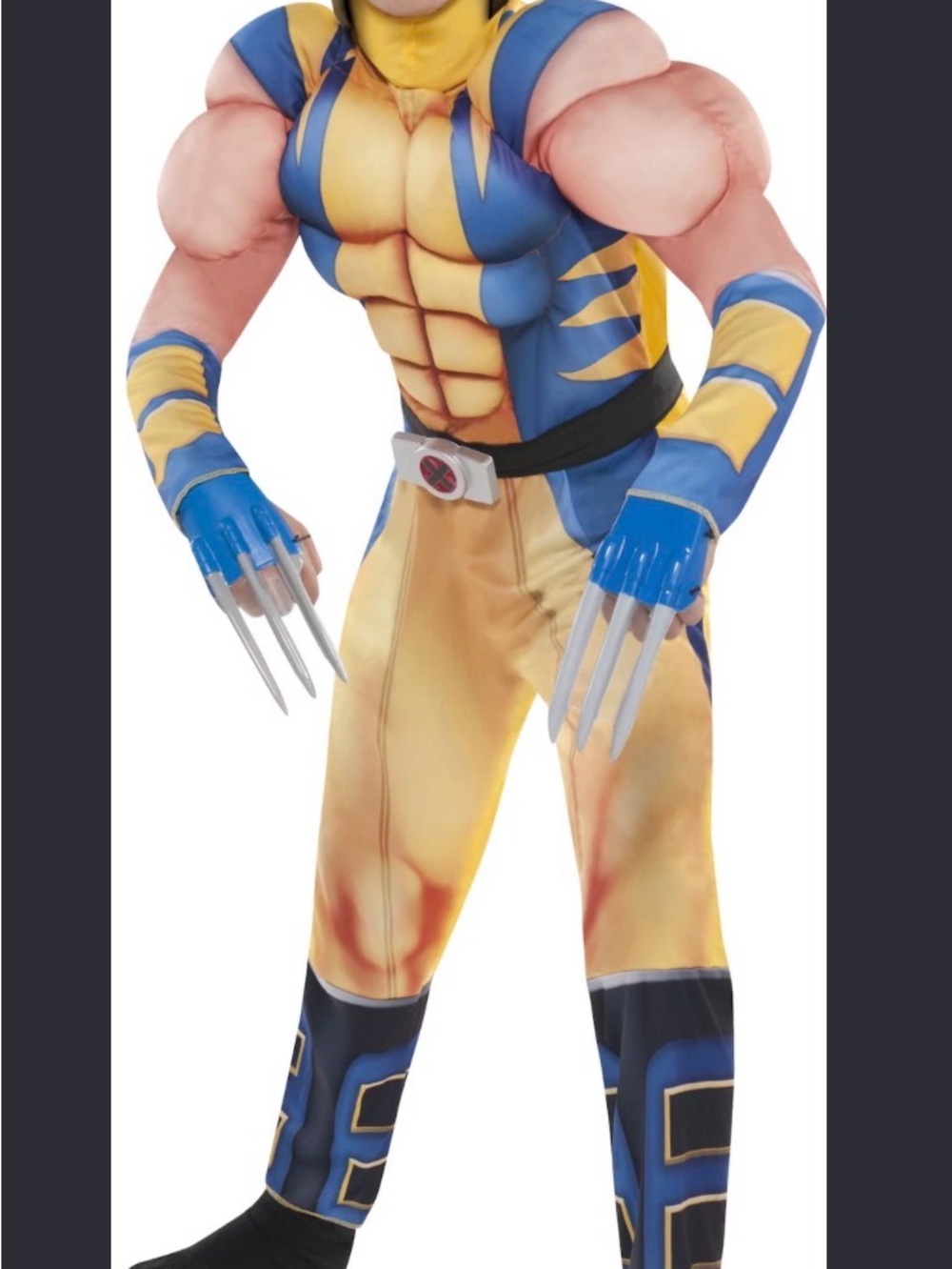 Marvel Blue and Yellow Wolverine Muscle Kids Costume outfit size Large
